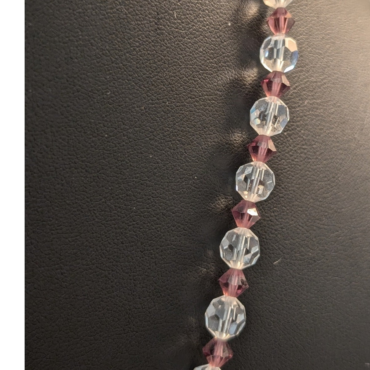 Vintage Clear &  Purple Crystal Bicone Bead Necklace W/ Fish Hook Clasp