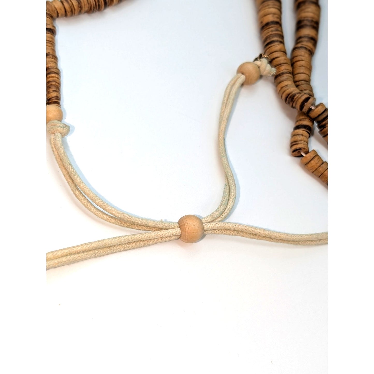 Tribal Hand Made Wood Two Strand Chevron Design Disk Bead Pull String Necklace