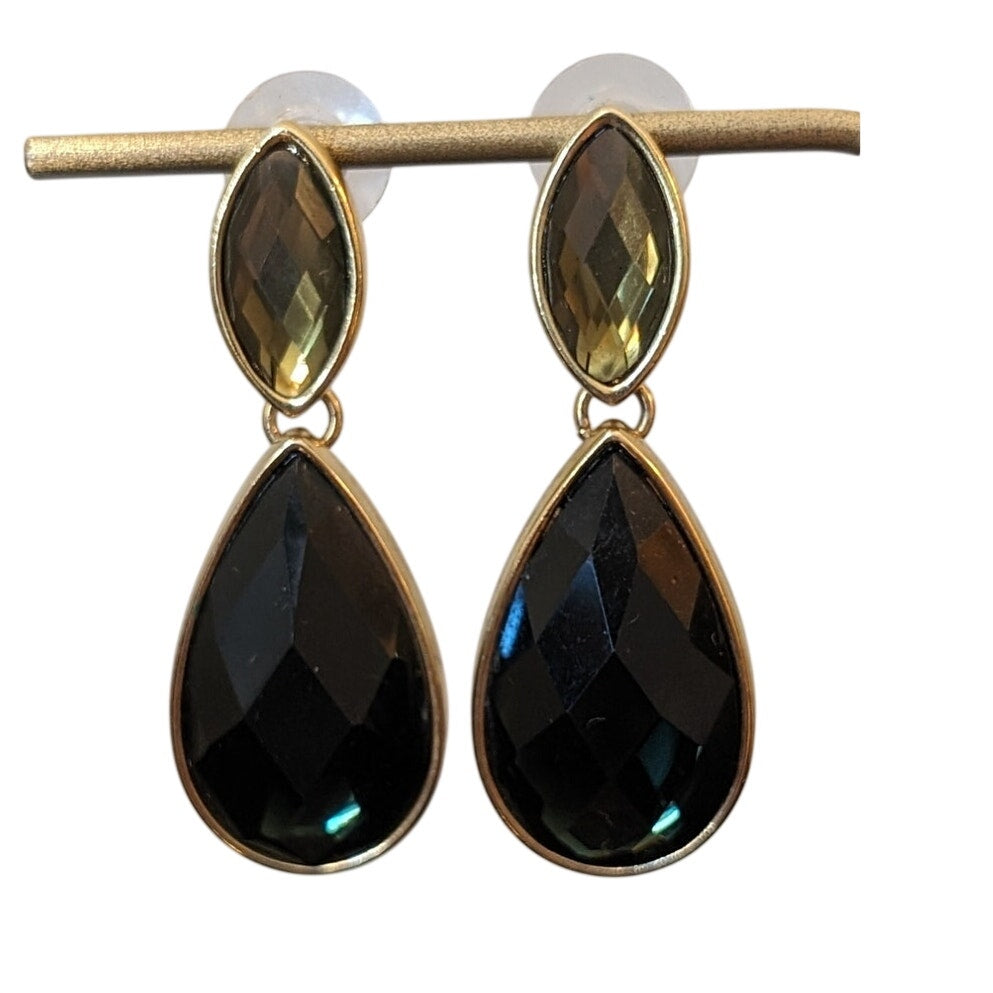 Vtg Joan Rivers Faceted Teardrop & Marquise Glass Stone Dangle Drop Earrings