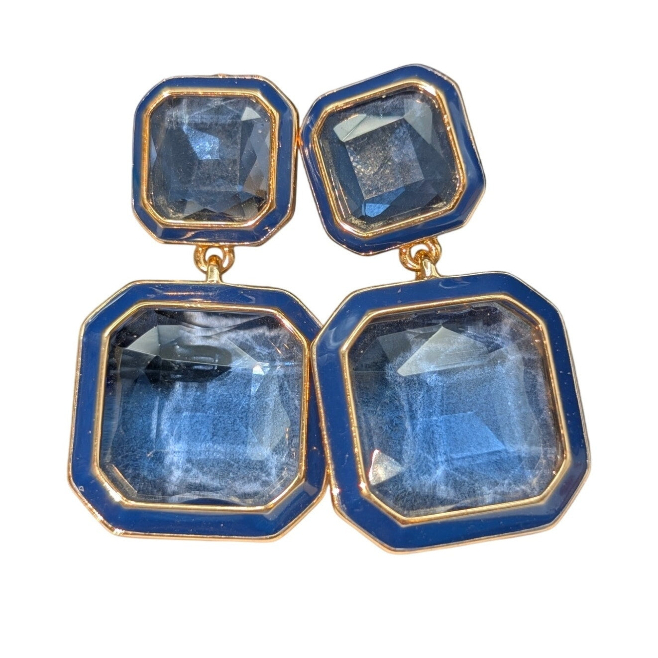 Blue Lagoon Glass Gold Tone Blue Enamel Drop Pierced Earrings