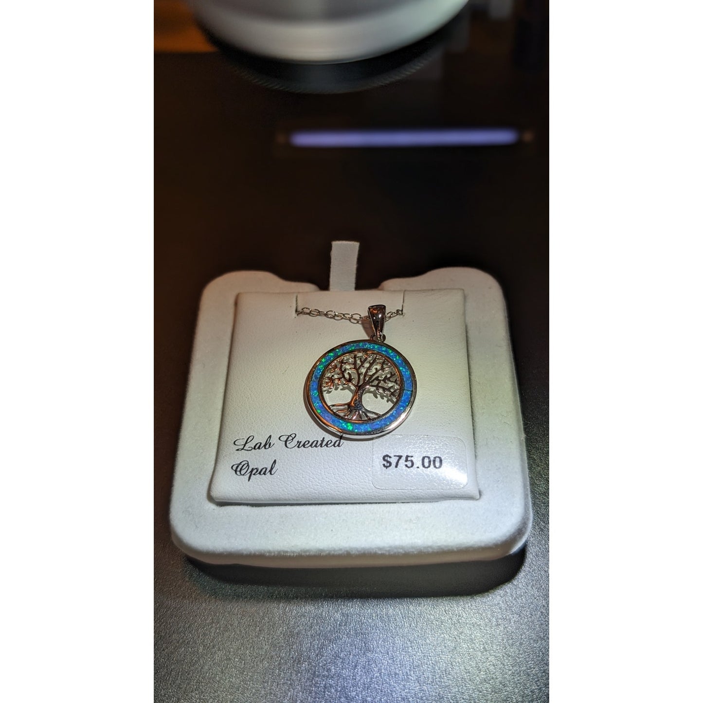 NWT Lab Created Opal Tree of Life Pendant Necklace on 925 Sterling 17" Chain