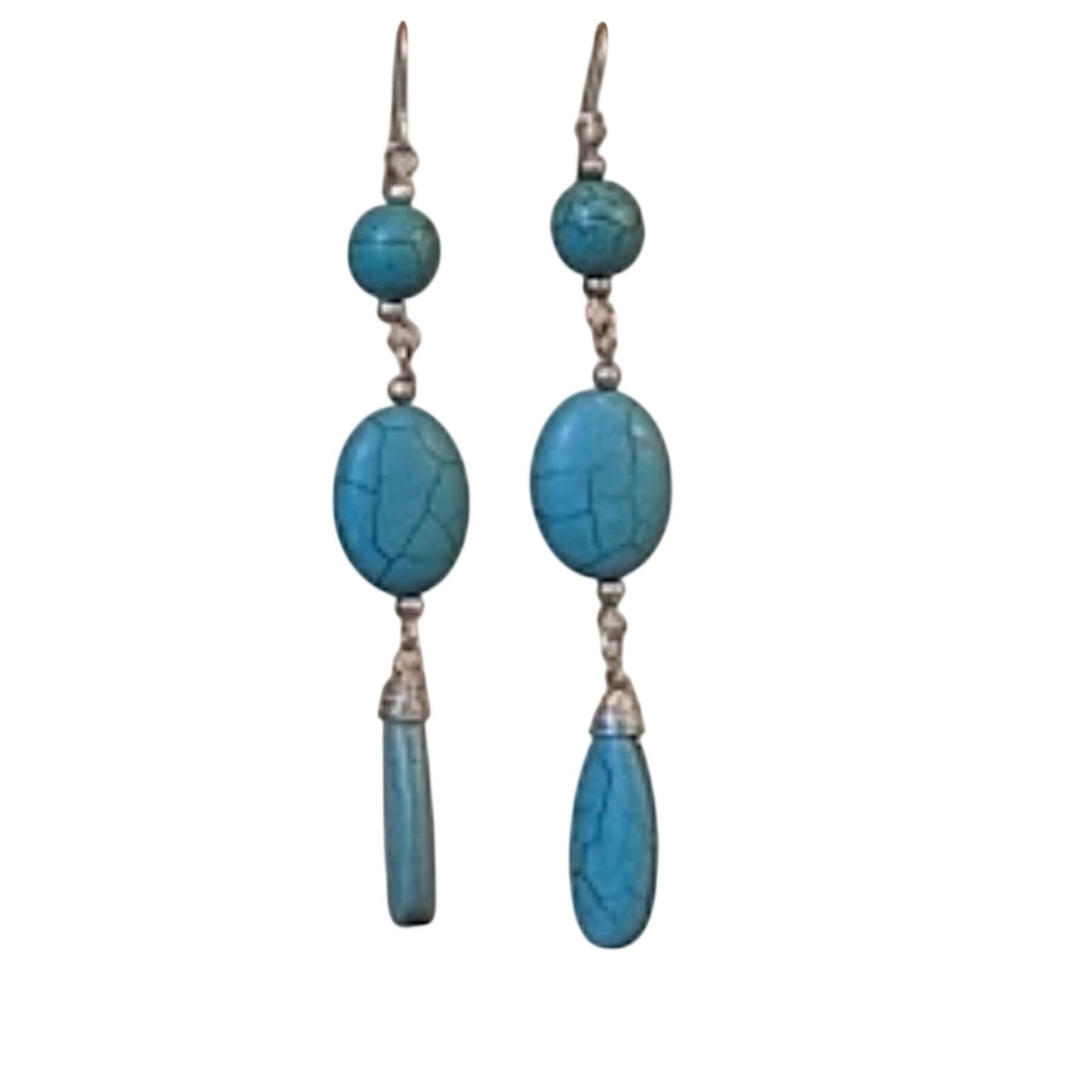 Three Stone Turquoise Dyed Howlite Stone Dangle Earrings