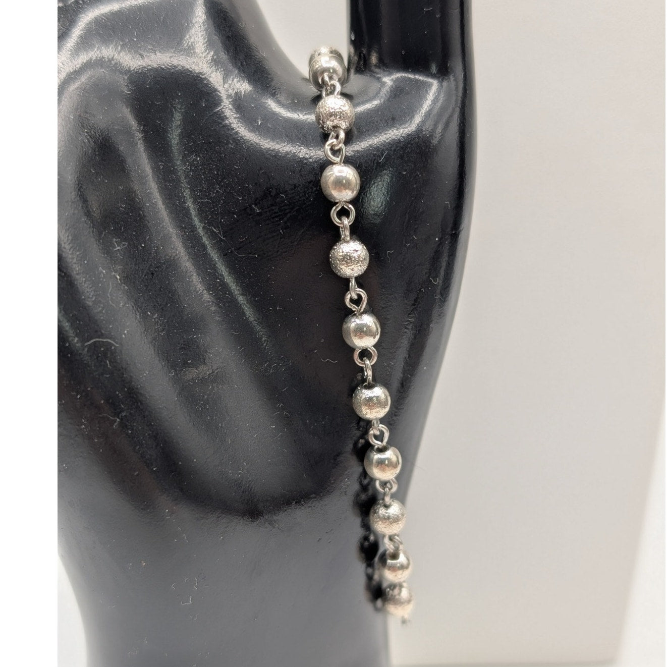 925 Sterling Silver Textured and Polished Bead Chain Bracelet