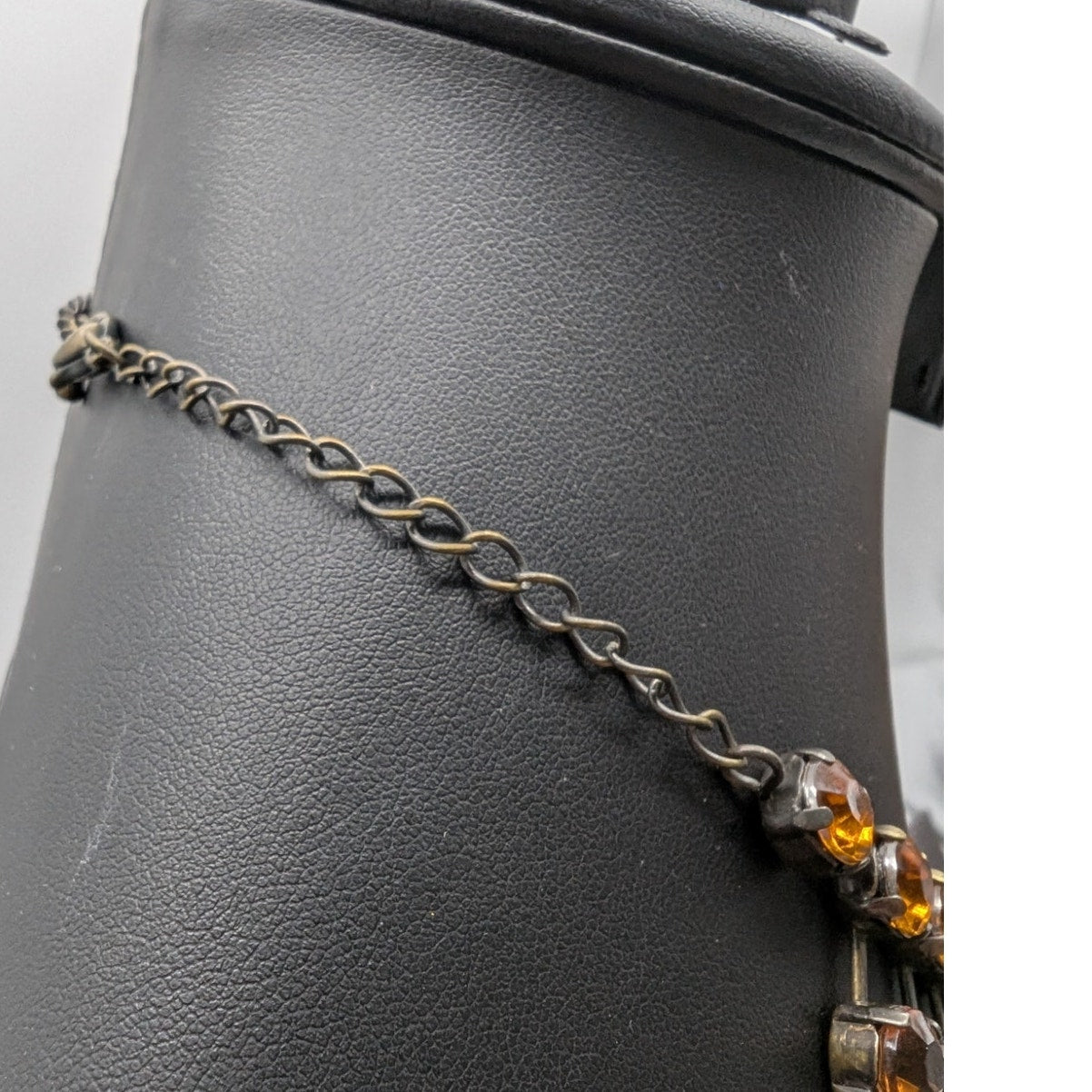 Smoky Topaz Color Rhinestone Bronze Metal 15"-18" Collar Statement Necklace