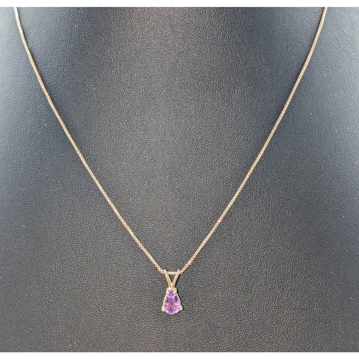 Vintage 925 Sterling Silver Purple Spinel Teardrop Pendant Box Chain Necklace
