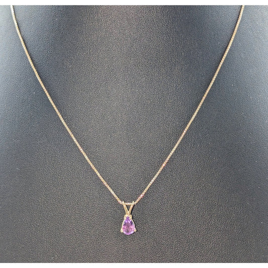 Vintage 925 Sterling Silver Purple Spinel Teardrop Pendant Box Chain Necklace
