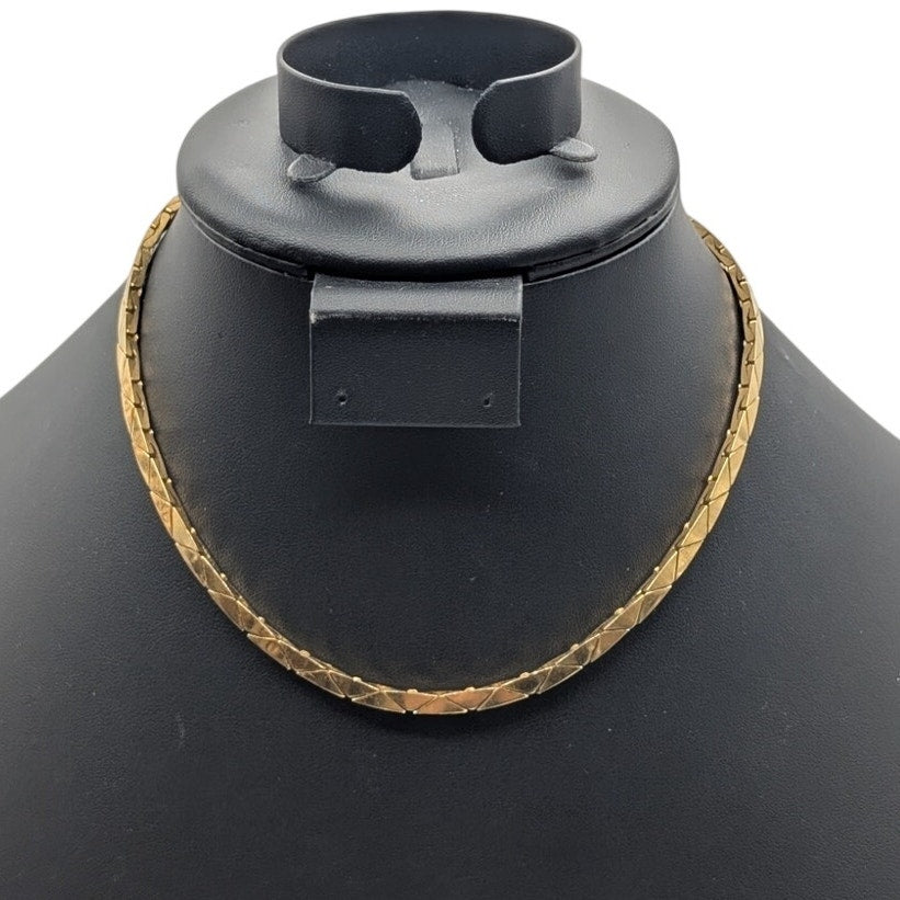 Vintage Napier Polished Gold Tone V Link Choker 15" Necklace