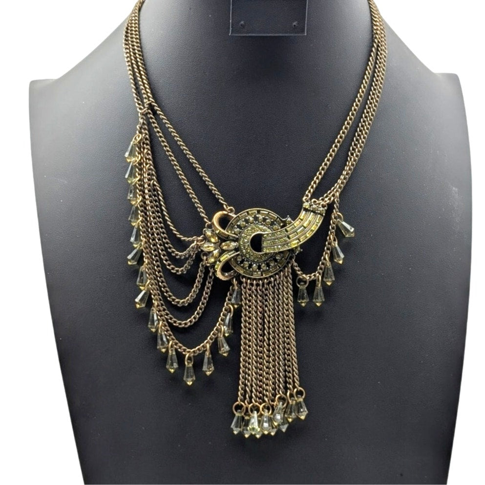 Plunder Design Art Nouveau Inspired Draped Green Rhinestone Chain Necklace