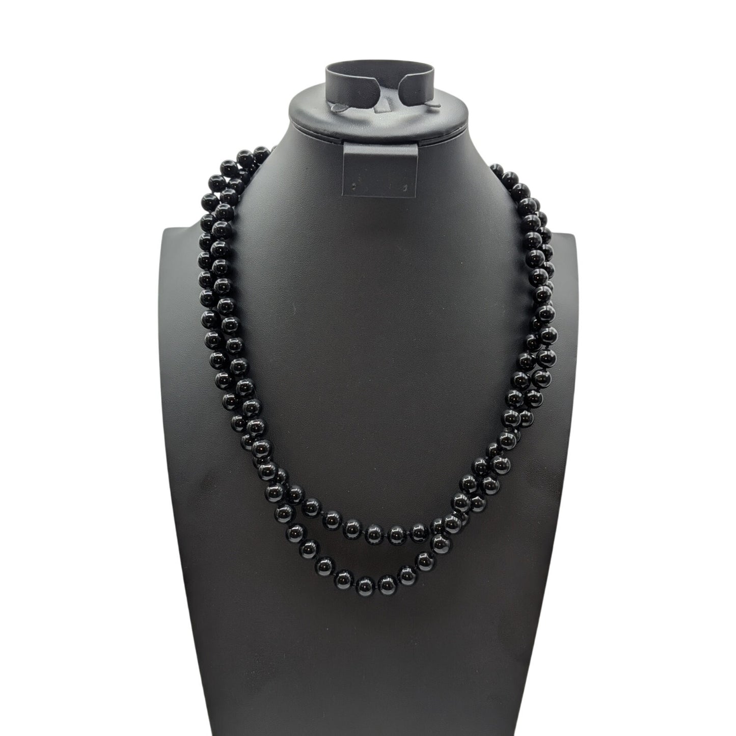 Vintage 52" Approximately 10mm Black Glass Knotted Bead No Clasp Strand Necklace
