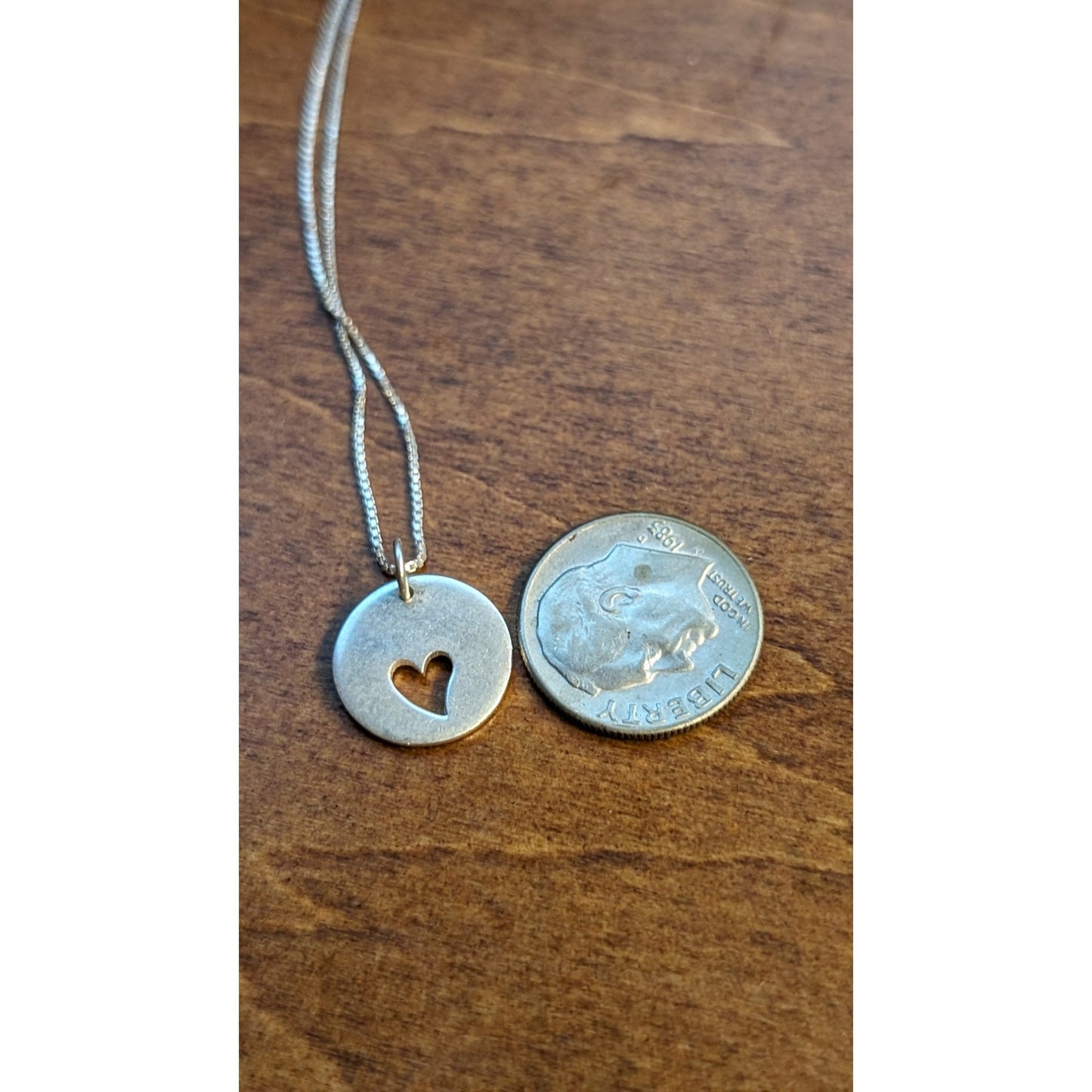 925 Sterling Silver Heart Cut Out Disk Pendant 18" 925 Italy Box Chain Necklace