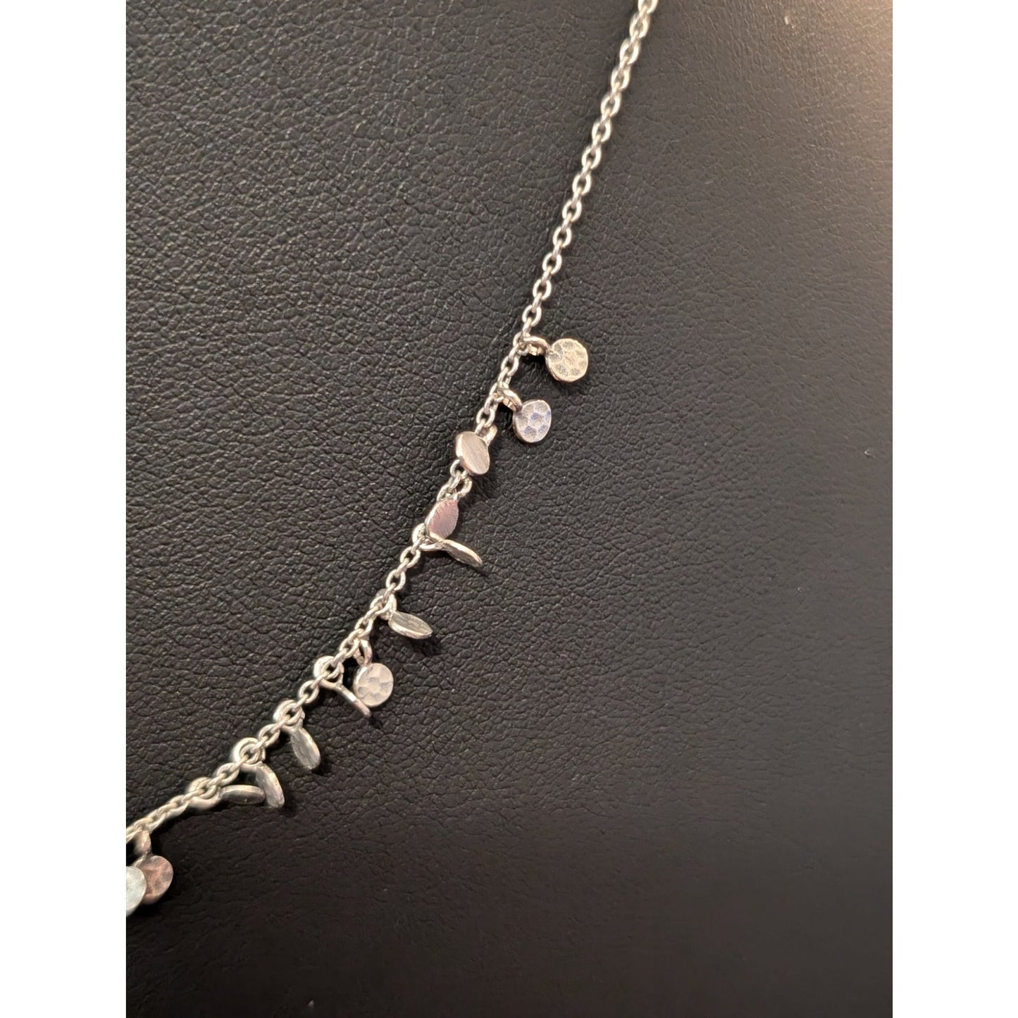 925 Sterling Silver Dainty Dangle Dot 16.5"-18.5" Necklace
