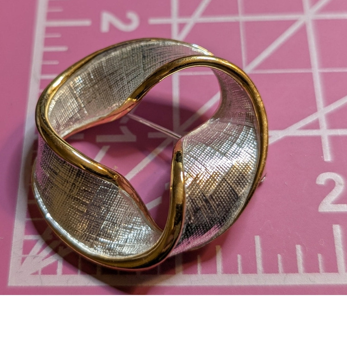Vintage Napier Textured Silver Tone Gold Tone Trim Swirl Brooch