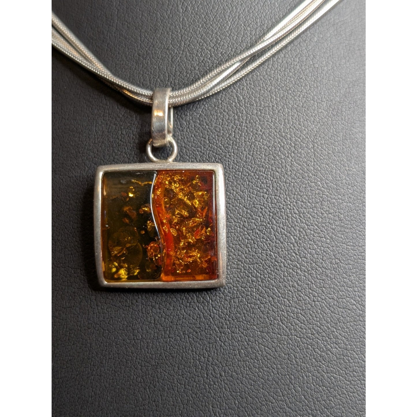 925 Italy Sterling Triple Snake Chain Two Color Amber Modernist Pendant Necklace