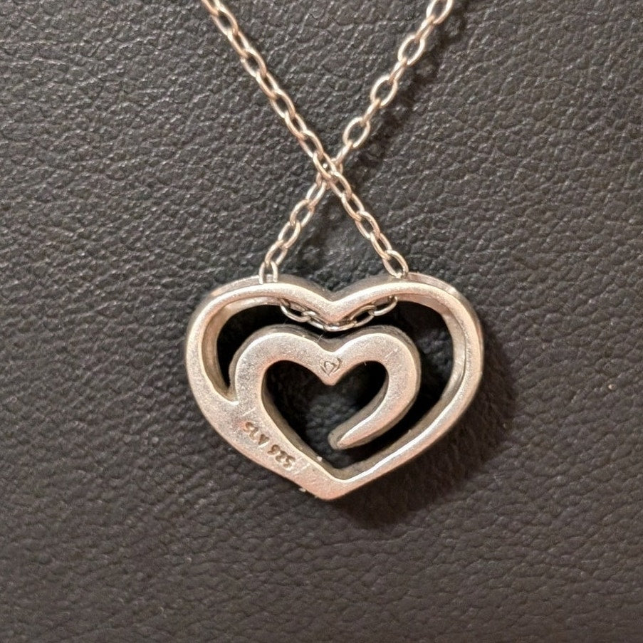 Sadye L. Vassil 925 Sterling Silver Diamond Double Heart 19" Pendant Necklace