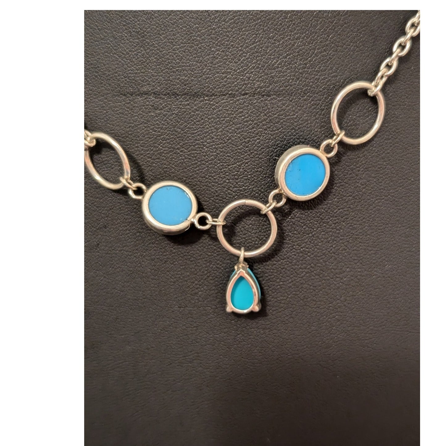 925 Sterling Silver Three Bezel & Prong Set Blue Beaded Y Teardrop 17" Necklace
