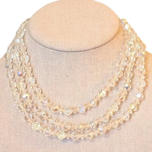 Rare! Vintage Crystal Wedding Choker Circa 1950s Faceted AB Crystals Hook Clasp