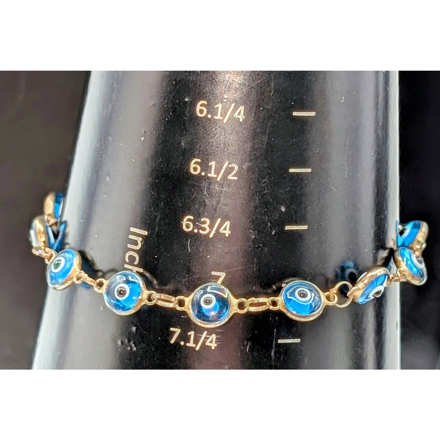 Vintage Bezel Set Blue Glass Eye 925 Sterling Silver Bracelet