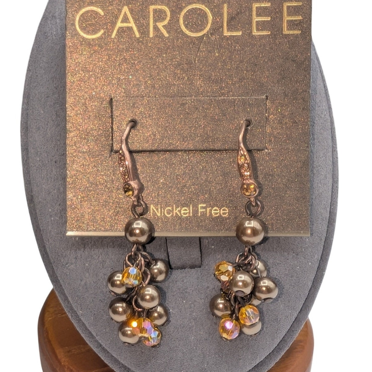 Carolee NWT Nickel Free Bronze Tone Crystal Bead Cluster Dangle Earrings