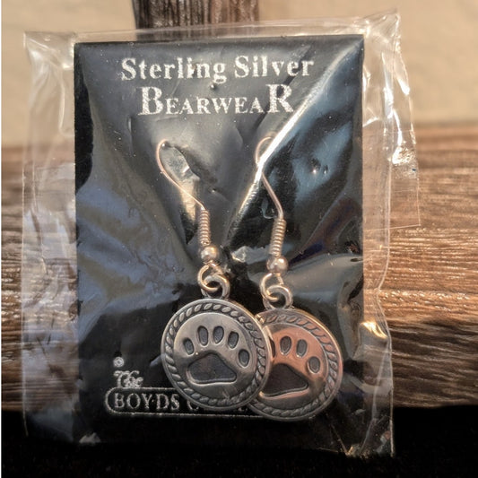 NWT Sterling Silver Boyds Collection Bearwear Bear Paw Dangling Earrings