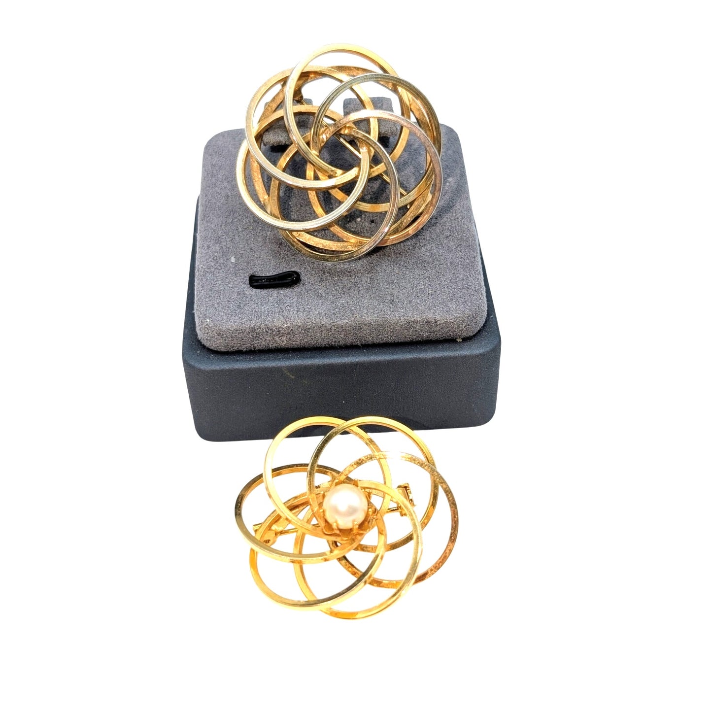 Lot of Two Vintage Intertwining Loopy Gold Tone Brooches