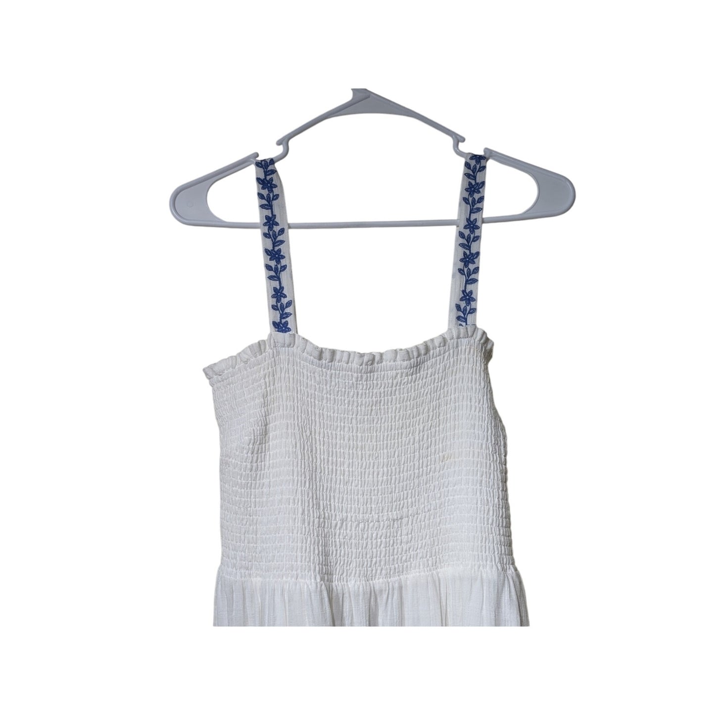 Draper James RSVP White Blue Embroidered Smocked Bodice Tiered Maxi Dress Sz XL