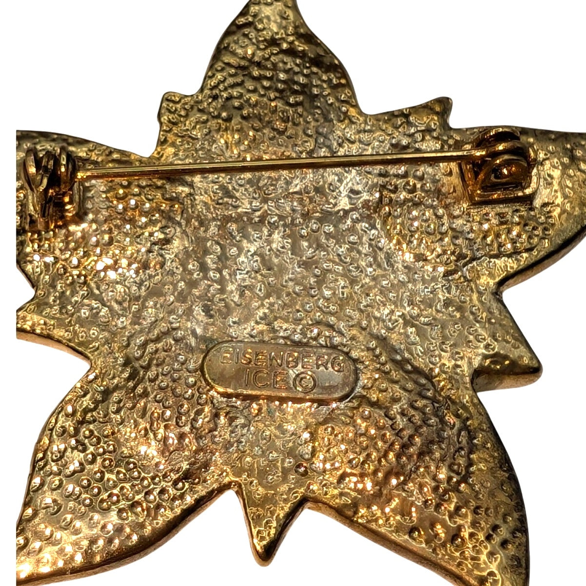 VTG Signed EISENBERG ICE Ice Red Enamel Crystal Poinsettia Flower 2" Brooch