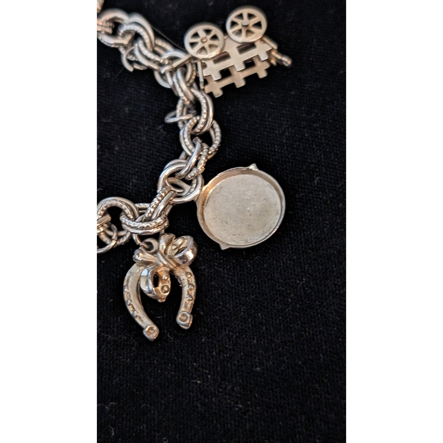 1930 Vintage Silver Plated Western Cowboy 3D Charm Bracelet W/ Foldover Clasp