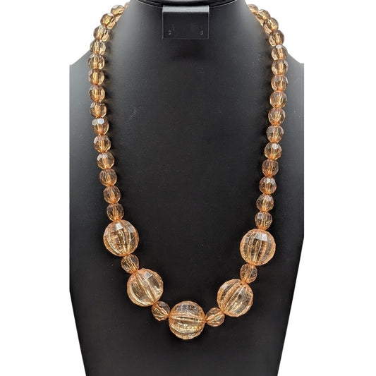 Vintage Faceted Crackle Lucite Champagne Bead Tie Neck Necklace