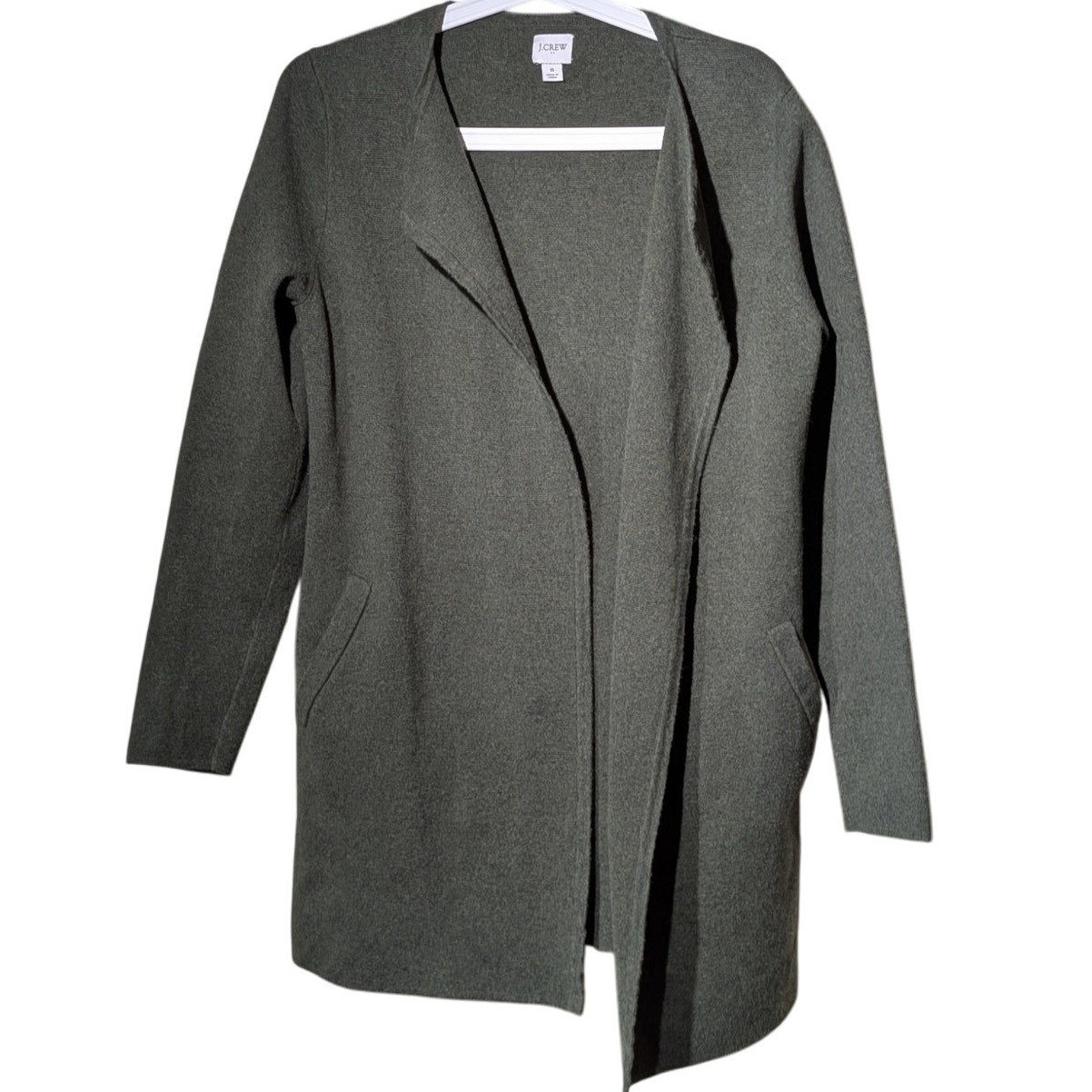 J. Crew Vanessa Dark Olive Green Cotton Open Front Cardigan Sweater Jacket Sz S