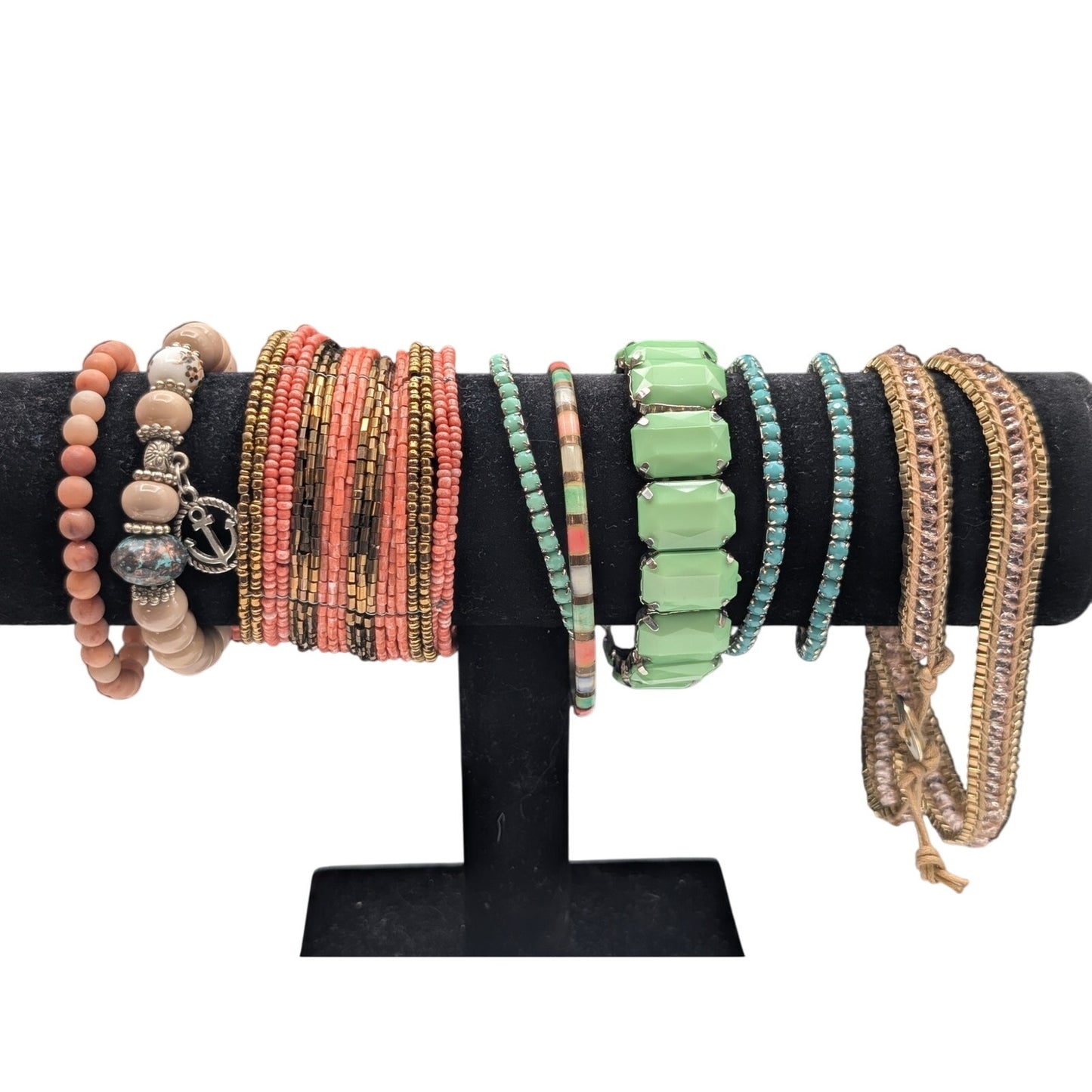 Lot of Nine Mint Coral Bracelets
