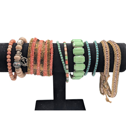Lot of Nine Mint Coral Bracelets