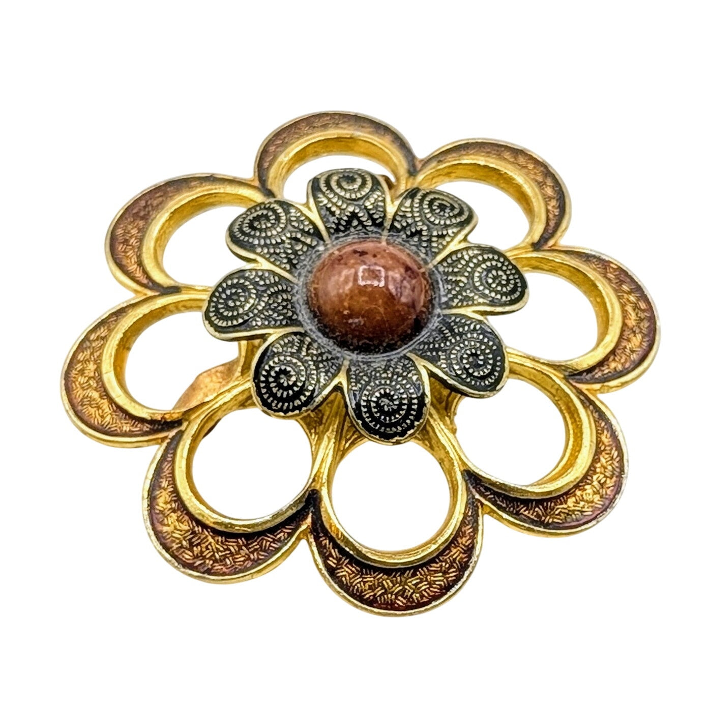Vintage Gilded Filigree Three Piece Brooch Lot