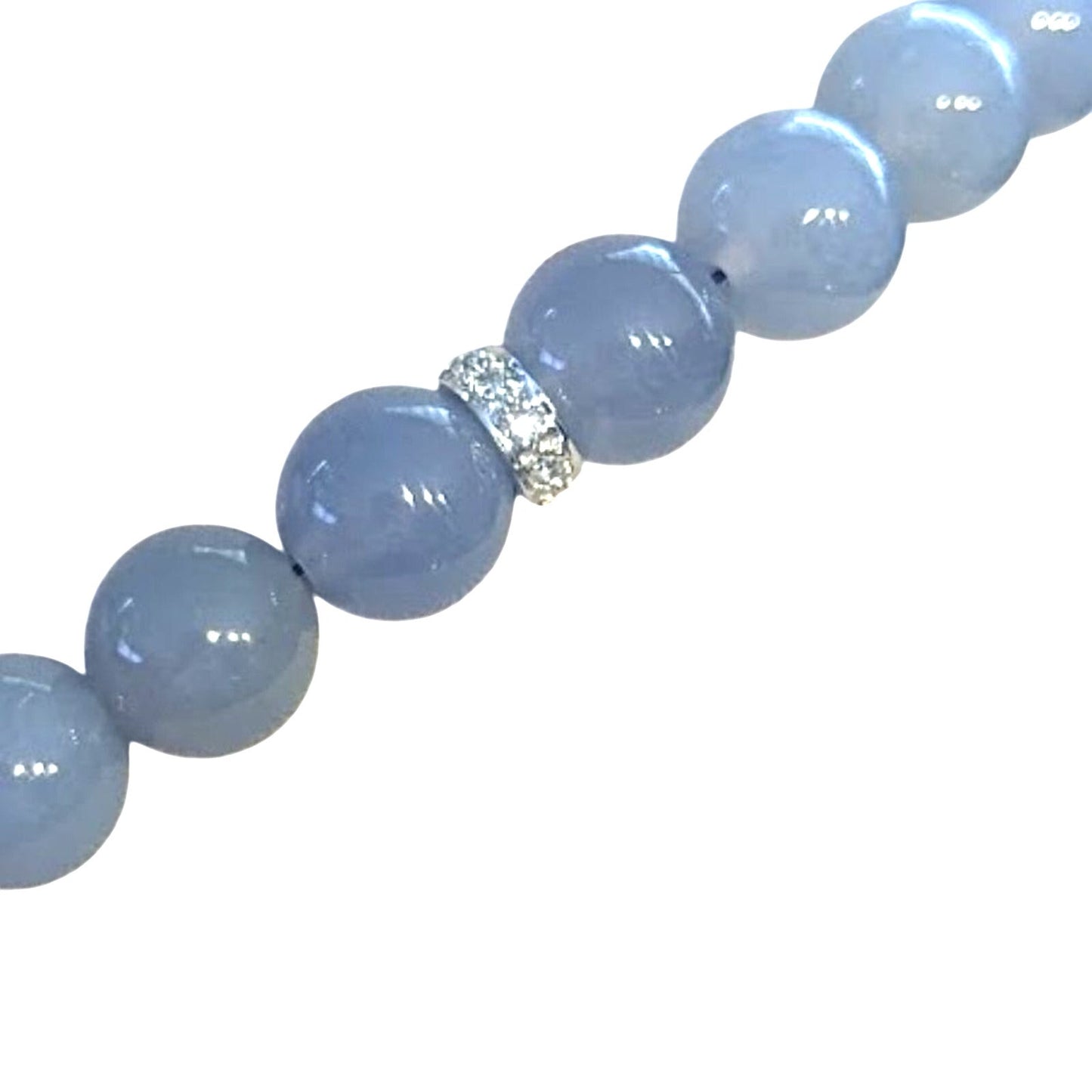 Vintage Genuine 14k White Gold and Diamond Chalcedony Bead 17.5" Necklace