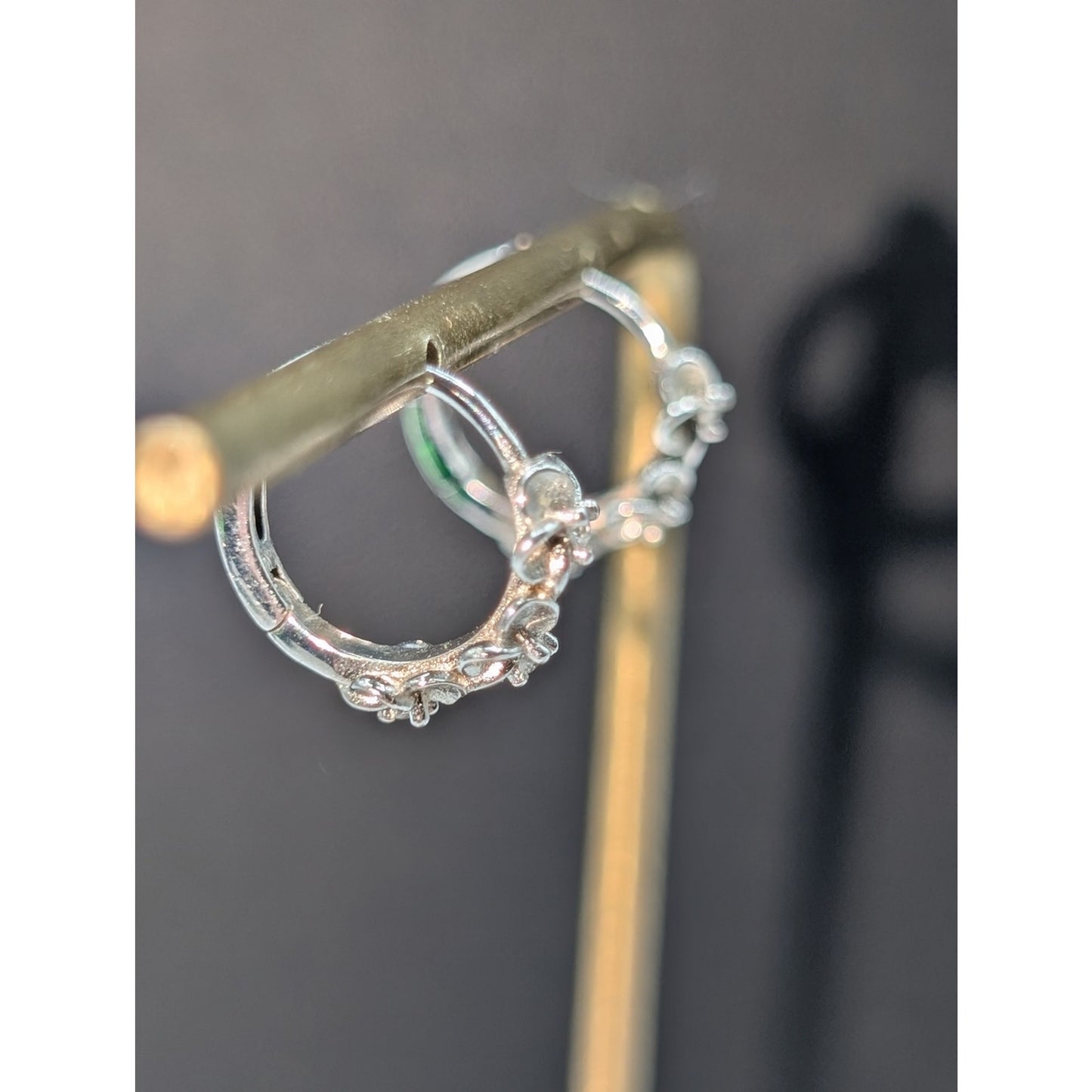Sweet Three Flower CZ 925 Sterling Silver Huggie Half Inch Hoop Earrings