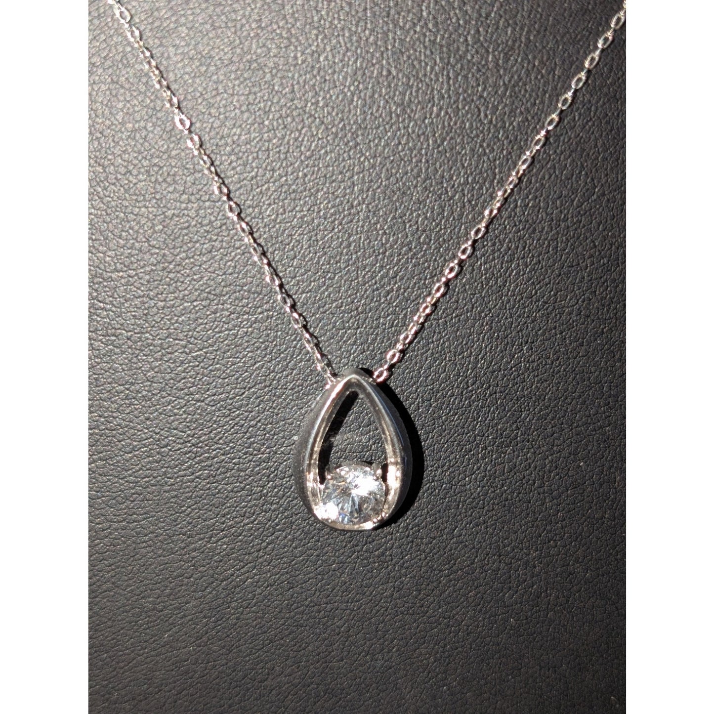 DL 925 Sterling 6.0mm White Sapphire Solitaire Teardrop Pendant 18" Necklace