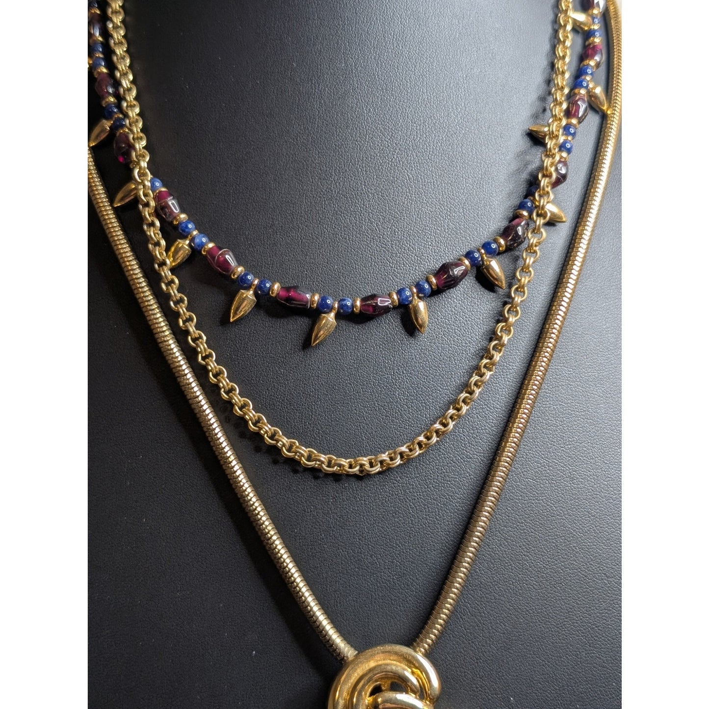 Layered Look Three Necklace Gold Tone Edgy Theme Lot
