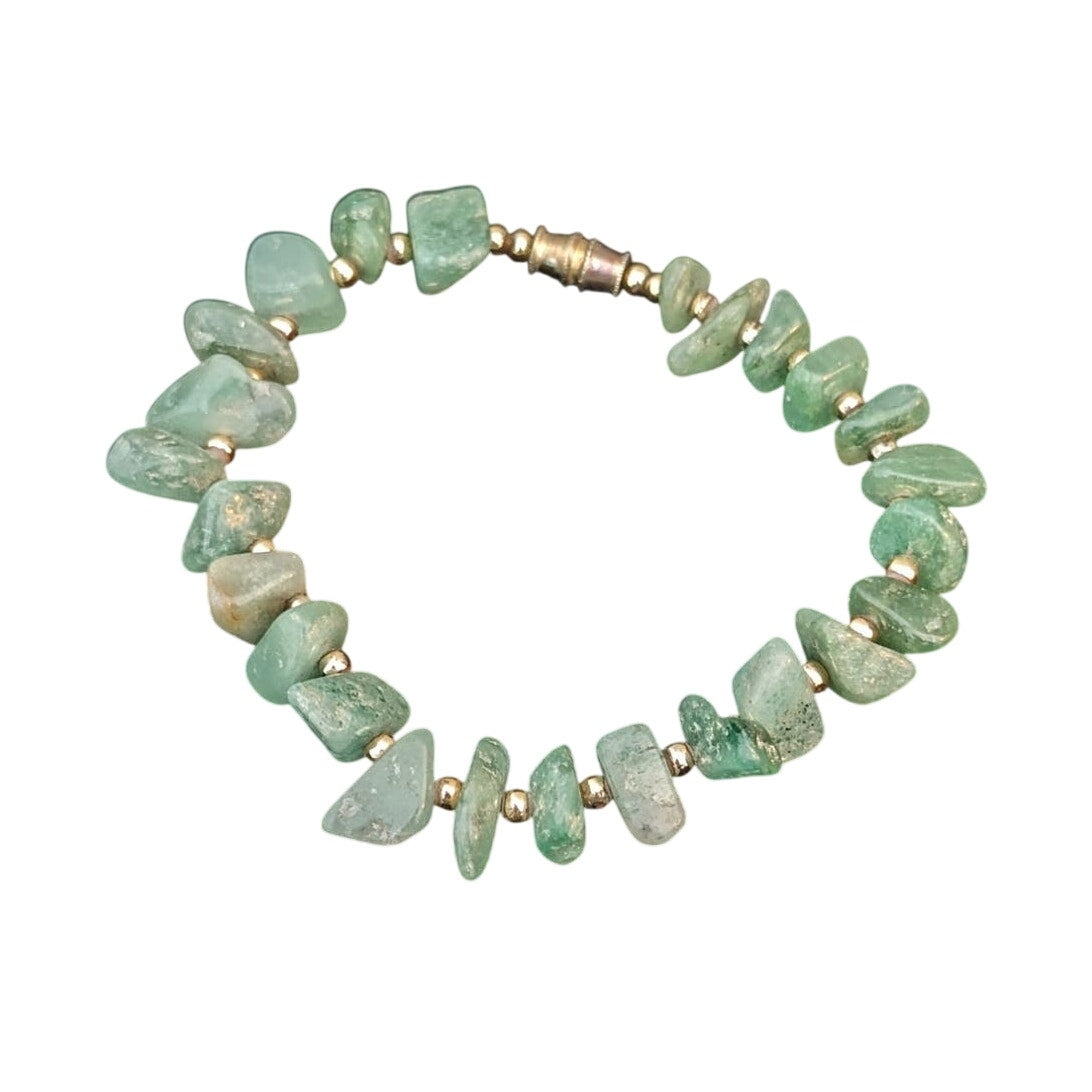 Vintage Green Gemstone Chip Bracelet W/ Barrel Clasp