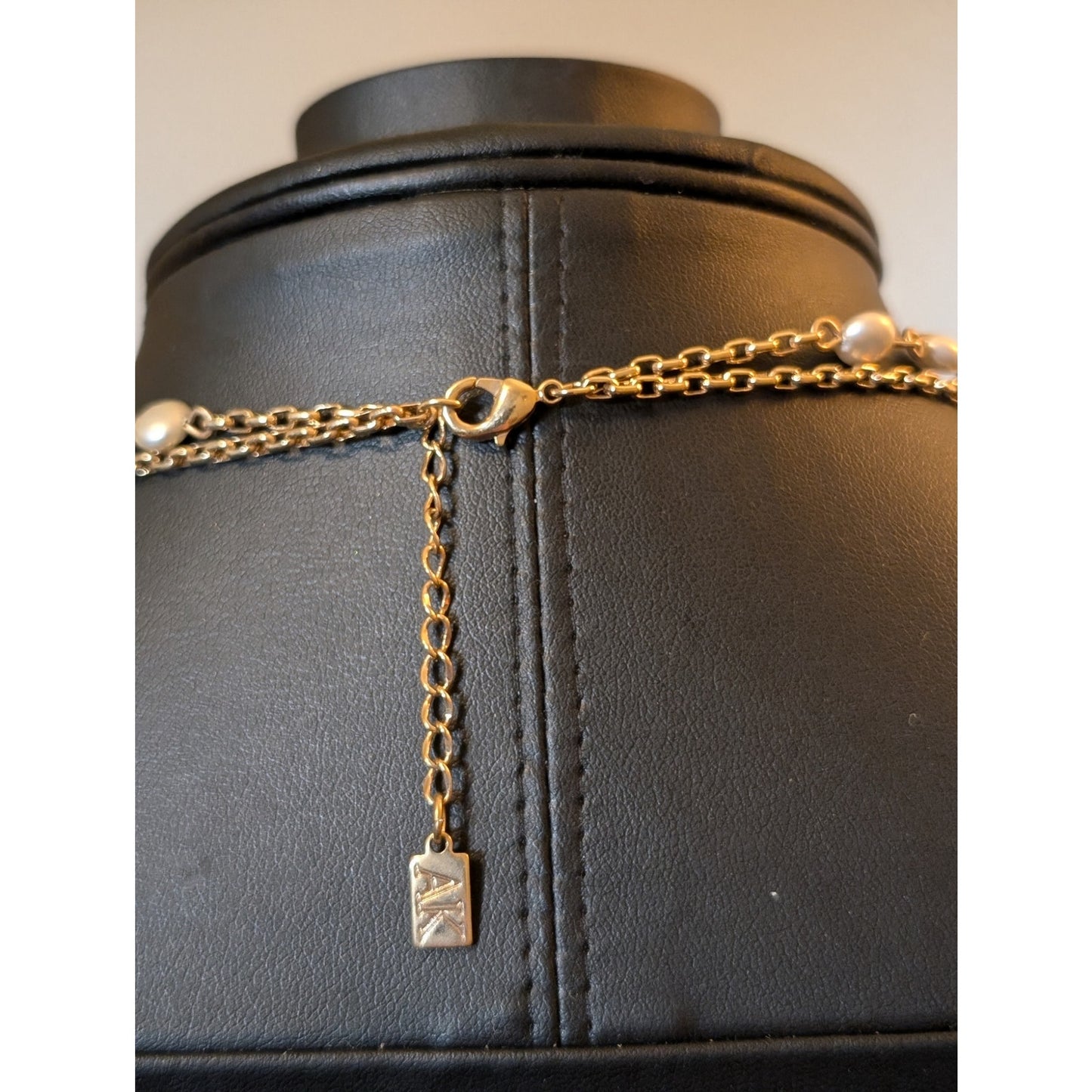 Vintage Anne Klein Double Strand Champagne Penny Coin Pearl Dangle Necklace