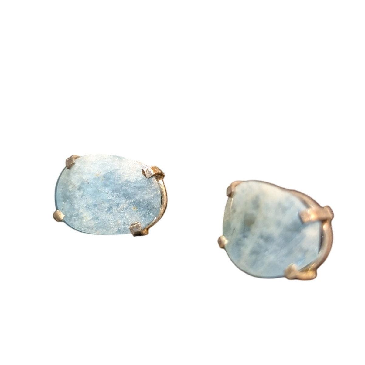 Vintage Raw Cut Aquamarine Sterling Silver Post Earrings
