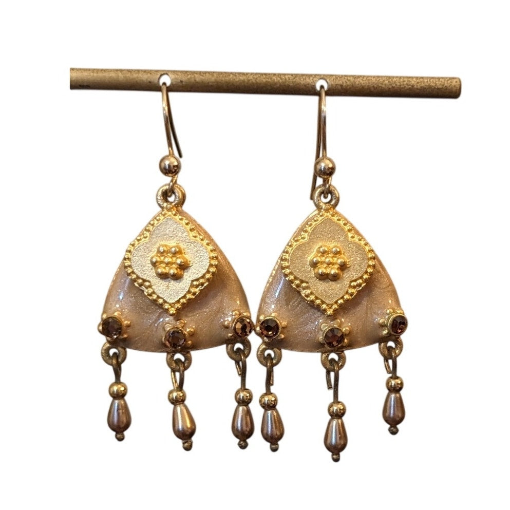French Wire Enamel Rhinestone Bead Dangle Earrings
