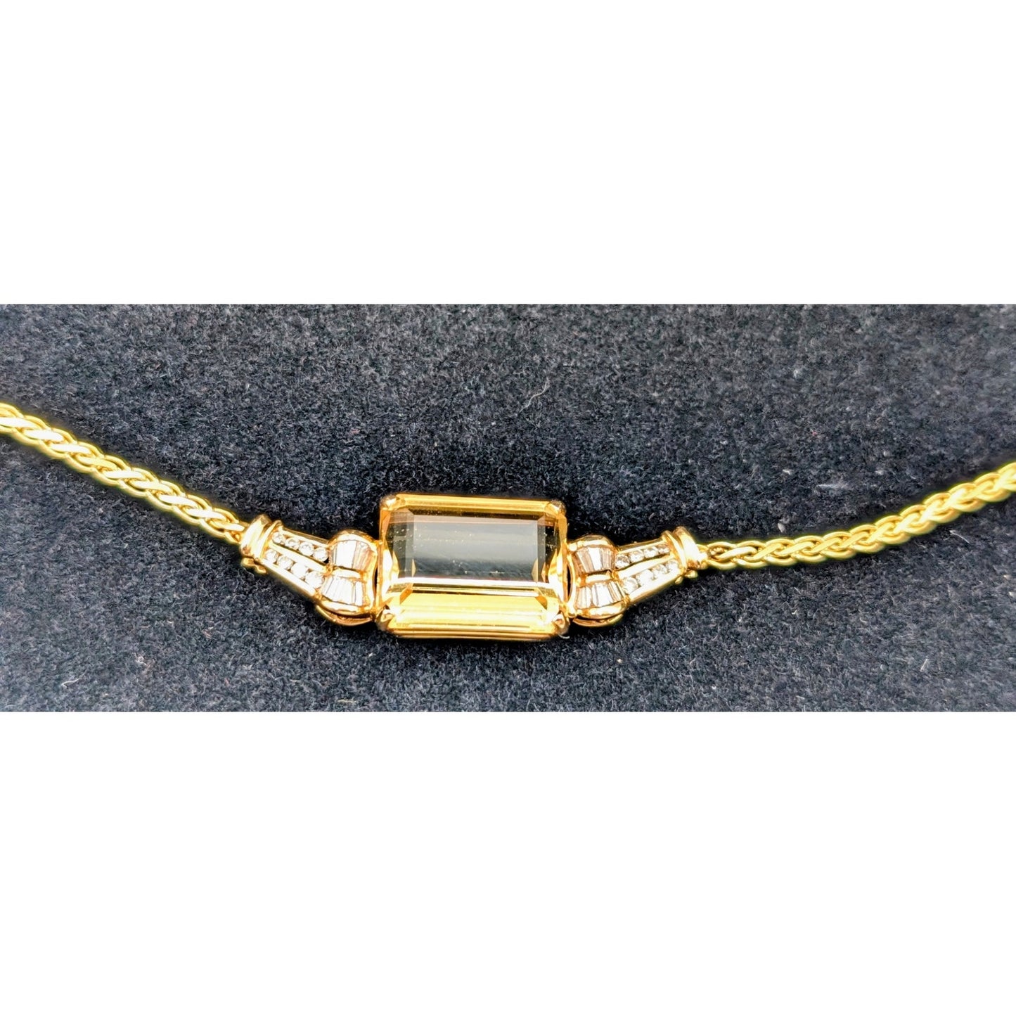 14K Yellow Gold Citrine & Diamond Necklace & Pierced Earring Jewelry Set 25.35g