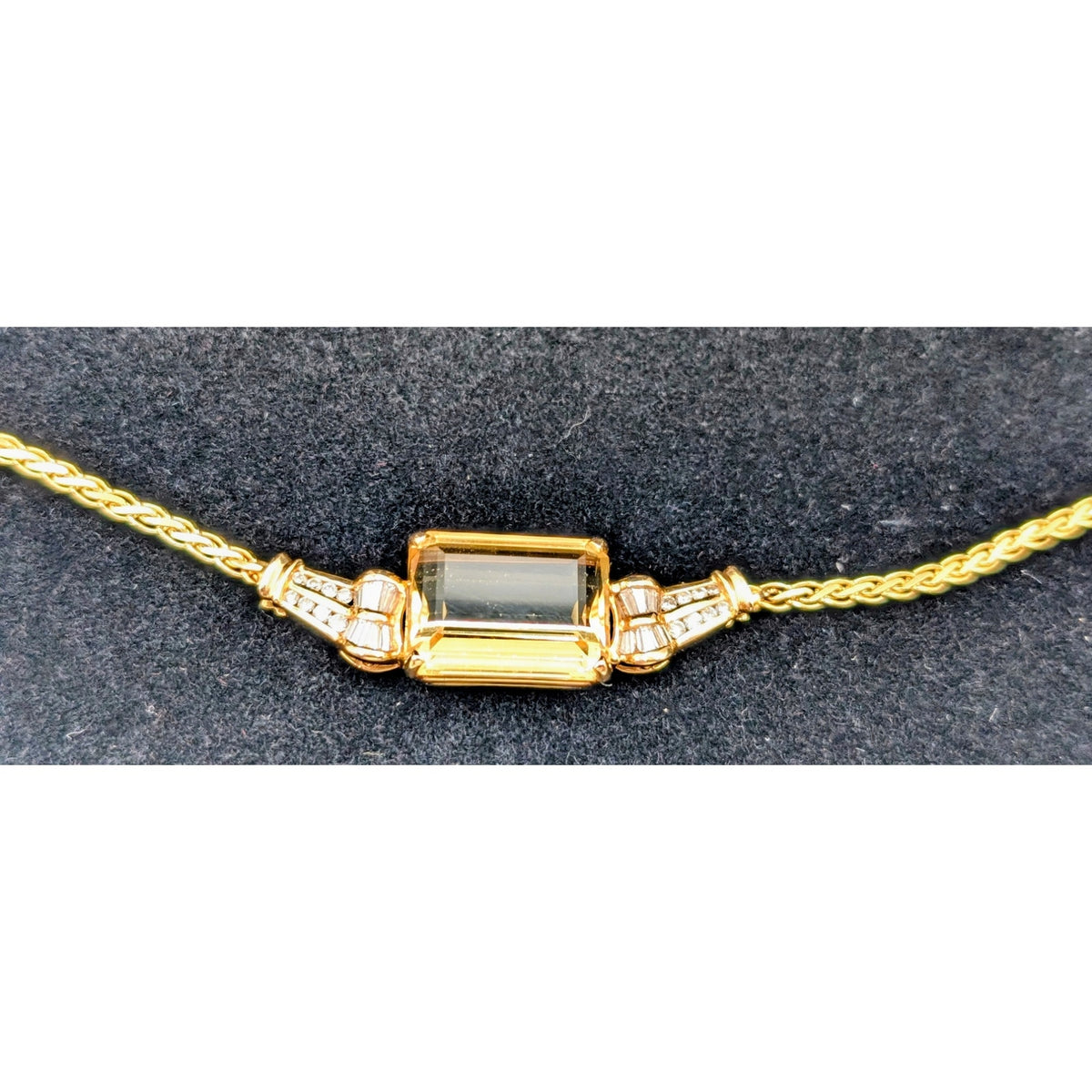 14K Yellow Gold Citrine & Diamond Necklace & Pierced Earring Jewelry Set 25.35g