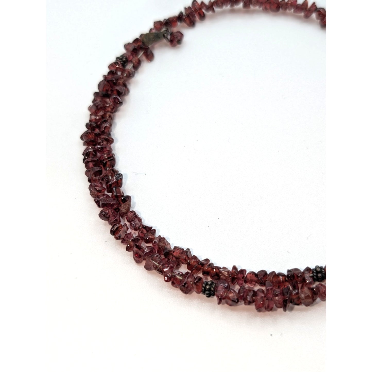 Vintage Boho Garnet Chip 925 Sterling Silver Wire Choker Adjustable Necklace