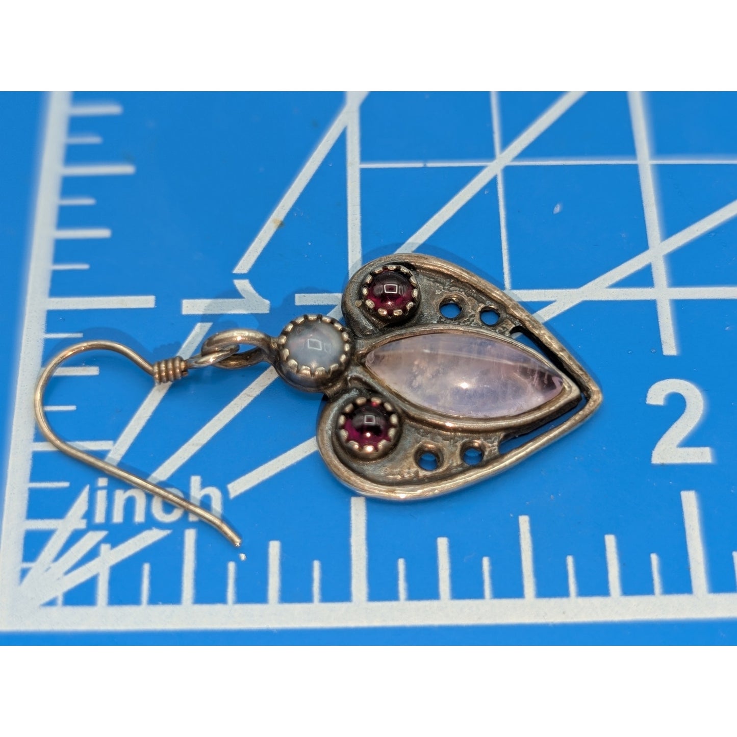 Uma 925 Sterling Silver Heart Dangle Gemstone Earrings