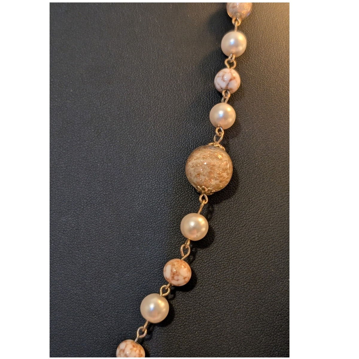 Vintage Venetian Glass Faux Pearl Beaded Chain Necklace W/ Barrel Clasp