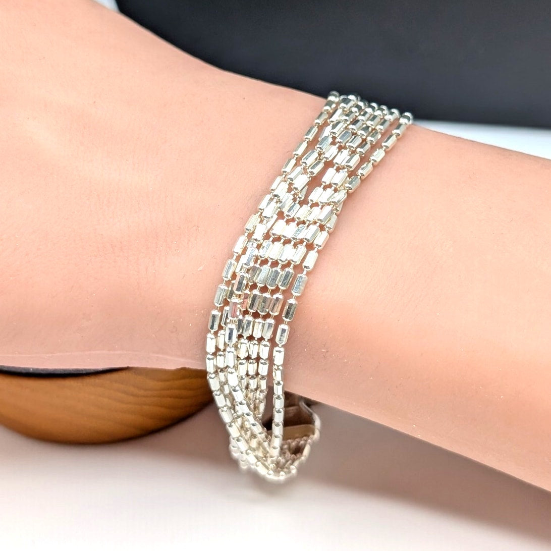 Milor Italy 925 Sterling Silver 8 Strand Chain Link Large Lobster Claw Bracelet