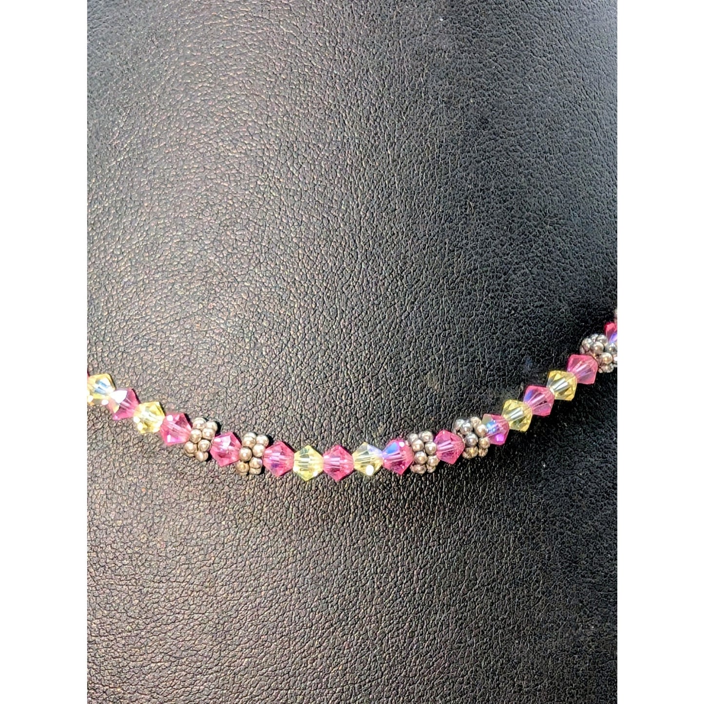 Elise Ryan 925 Sterling Silver Pink Clear Bicone Crystal Bead 18" Necklace