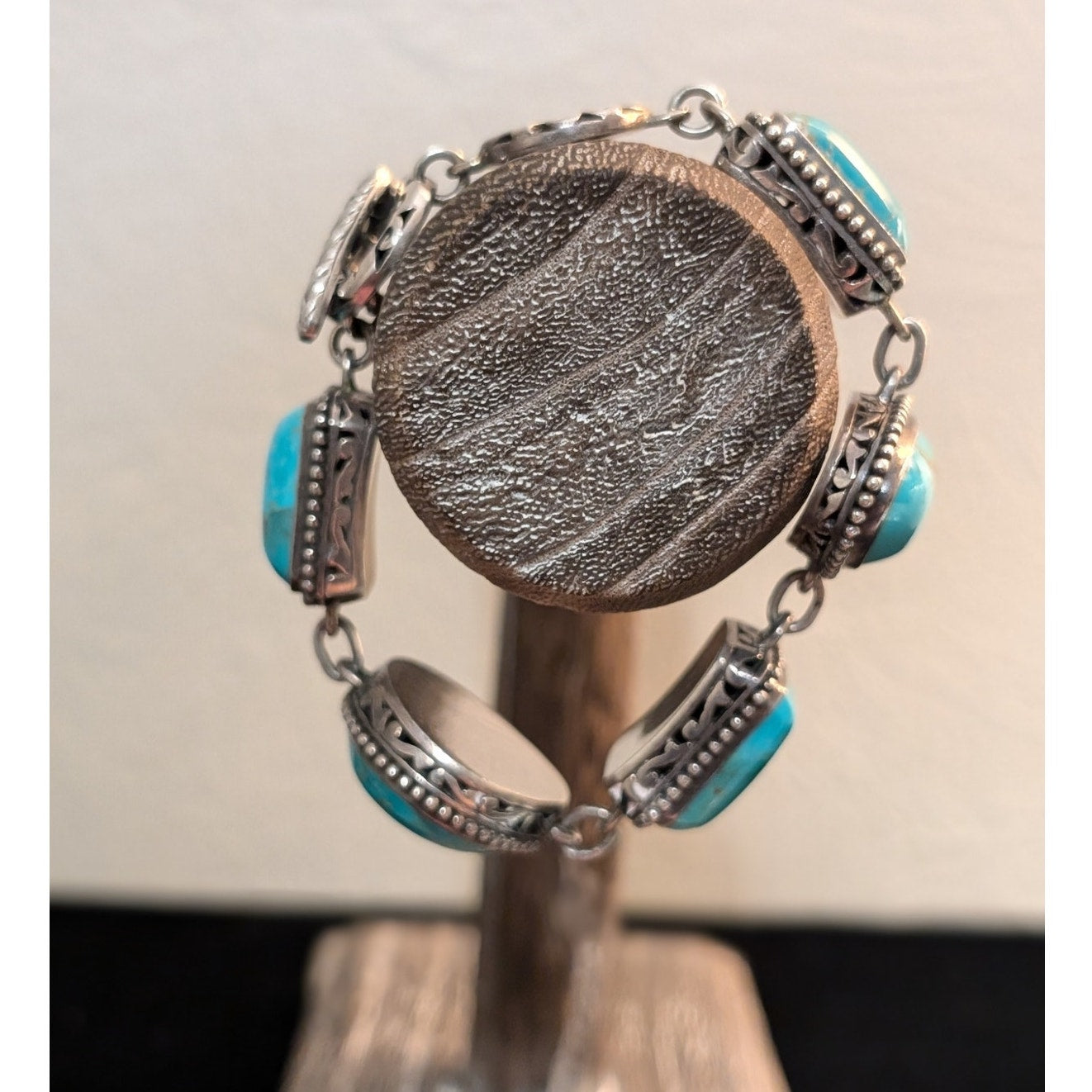Barse Heavy Chunky 925 Sterling Silver Turquoise Chain Toggle Clasp Bracelet
