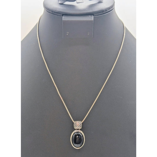 Vintage 925 Sterling Silver Black Onyx Pendant 18" Box Chain Necklace 10.82g