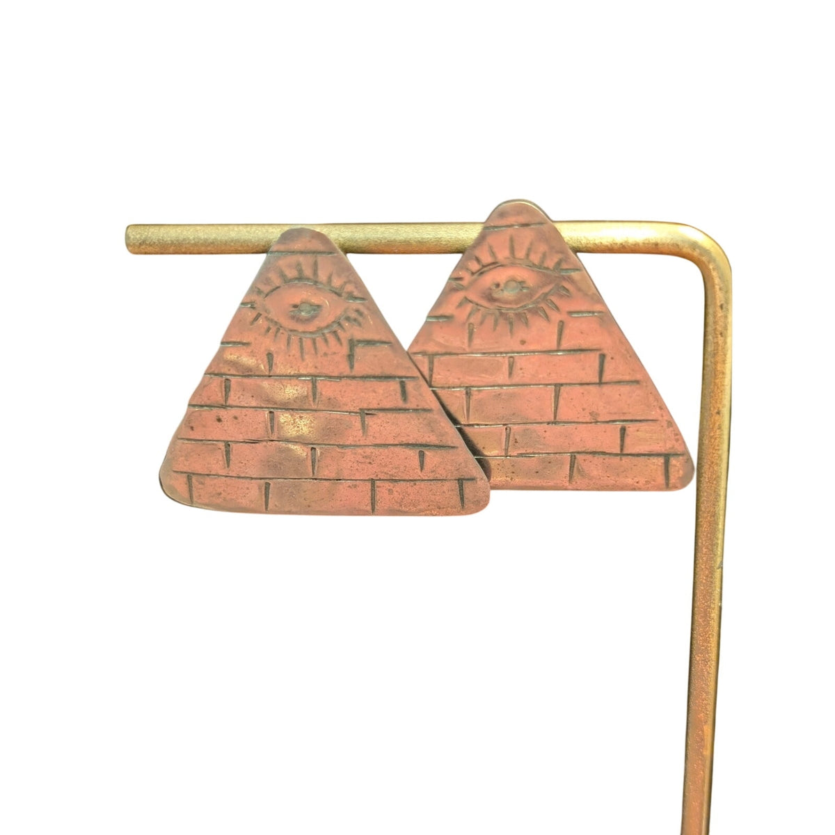 Vintage Pyramid All Seeing Eye Silver Tone Wire Earrings